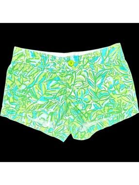 LILLY PULITZER Walsh Blue Palm Parrott Green Short Sz 4